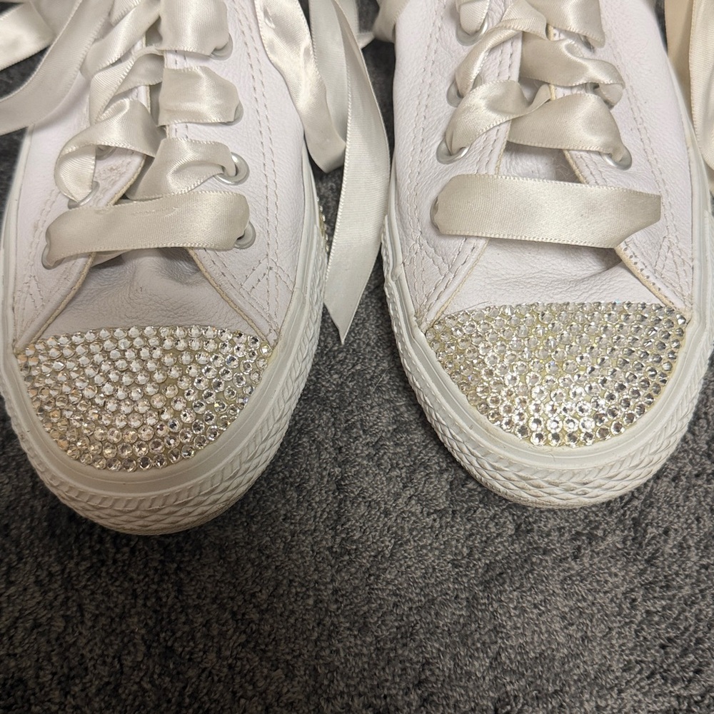 Custom White Converse High Tops Swarovski Crystal Encrusted Women’s 9 - Picture 2 of 8